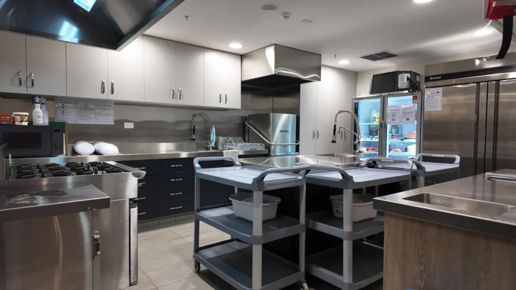 A clean, purpose-built kitchen supporting daily meals and care at Starfish ELC Essendon.