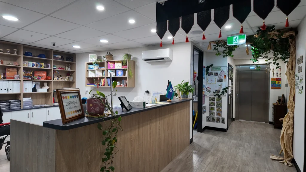 Families are welcomed into a warm, organised reception area at Starfish ELC Essendon.