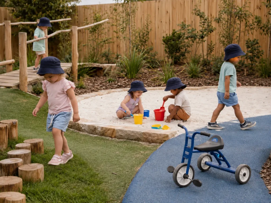 Children playing in the Blackburn South outdoor sandpit